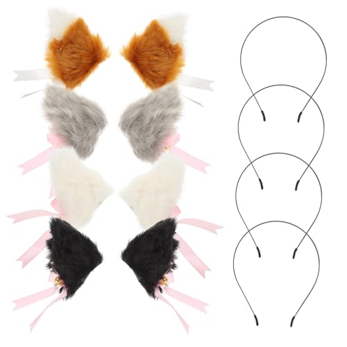 TOPPERFUN 4 Paare Plüsch Katzenohren Haarklammern mit Glocken Niedliches Cosplay Haar accessoire Weiche Schleifen haarspangen für Mädchen und Damen Vielseitiger Haarschmuck für Kostüm und von TOPPERFUN