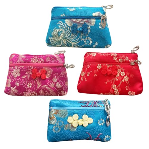 TOPPERFUN 4 STÜCKE Teiliges Seiden geldbörsen mit Doppelreißverschluss Leichte Muster Münzbeutel Robuste Aufbewahrungstaschen mit Chinesischem Stil Kompakt und Tragbar Zufällige Farbe von TOPPERFUN