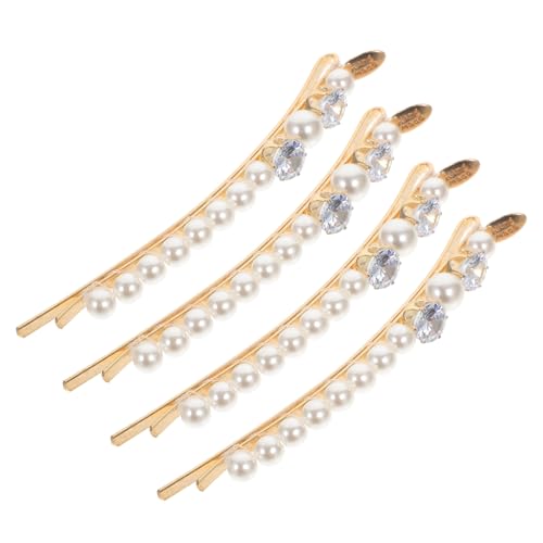 TOPPERFUN 4 Stück Elegante Perlen Haarclips mit Strass Metall Haarklammern für Frauen und Teenager Dünne Haarnadeln für den Ponybereich Modische Haarschmuck für Hochzeit Party und Alltag von TOPPERFUN