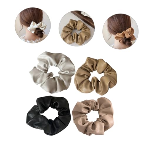 TOPPERFUN 4 Stück Elegante Pu leder Haargummis Elastische Haarschleifen für Damen und Mädchen Minimalistisches Design Vielseitig als Pferdeschwanzhalter und Armband Geeignet für Sport und von TOPPERFUN