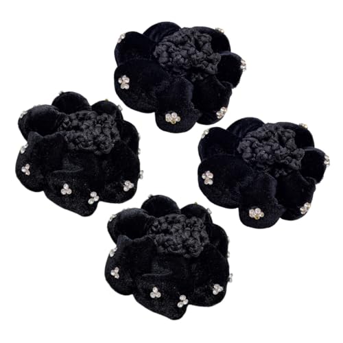 TOPPERFUN 4 Stück Elegantes Haarnetz aus Schwarzem Samt mit Strasssteinen Verstellbar für Damen und Mädchen für Ballett Dutt frisuren und Festliche Anlässe Komfortabel und Atmungsaktiv von TOPPERFUN