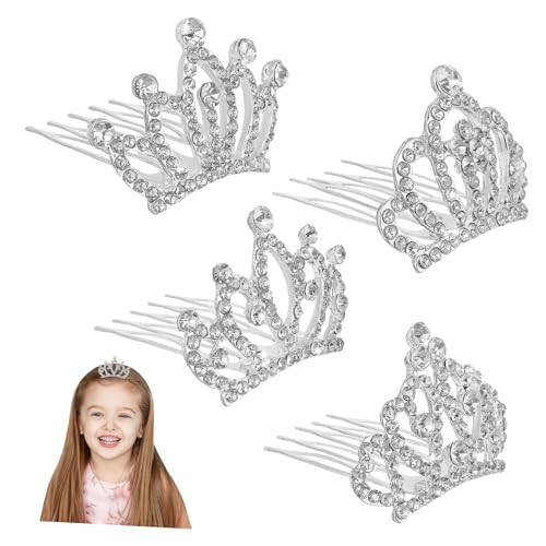 TOPPERFUN 4 Stück Kinderkrone Krone Mädchen Mini Tiara Haarkamm X Cartoon Diademe Kronen Krone Haarkamm Spitze Kindergeburtstagskrone Gold Tiara Einsatz Party Königin Silber Strass von TOPPERFUN