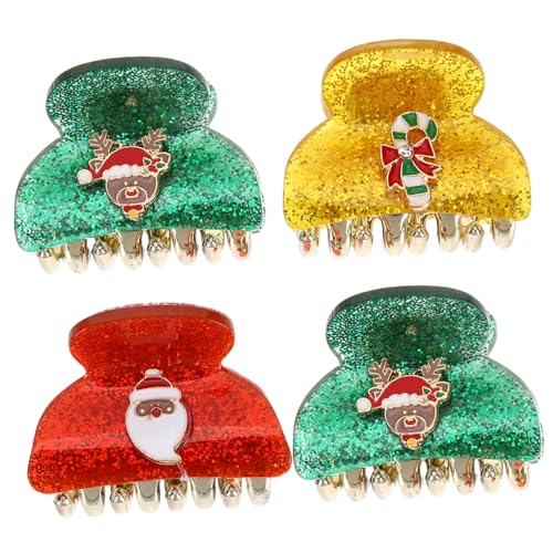 TOPPERFUN 4 Stück Kleine Haarklammern für Dünnes Haar Festliche Weihnachts-haarspangen in Rot Gelb Grün Stilvolle Haarklammern für Frauen Praktische Styling-accessoires für Partys und Alltag von TOPPERFUN