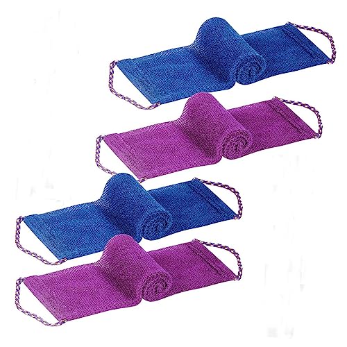 TOPPERFUN 4 Stück Körperpeeling Handtücher Langes Duschpeeling Tuch für Sanfte Hautreinigung Blau zum Peelen und Reinigen Gesamten Körpers von TOPPERFUN