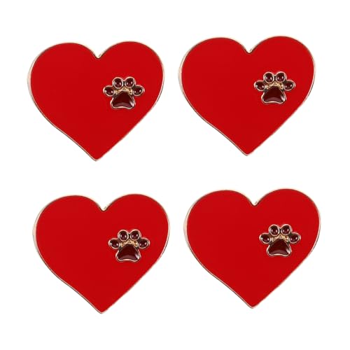 TOPPERFUN 4 Stück Liebesherz Brosche Pfotenabdruck Dekorative Brosche Brustnadeln Süße Tier Abzeichen Kragennadel – Für Kleidung Taschen Jacken Accessoires von TOPPERFUN