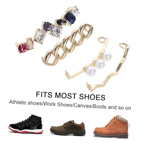 TOPPERFUN 4 Stück Metall Schuhband Deko mit Strasssteinen Kreative Bunte Schnürsenkel Anhänger Schuhclips für Damen und Herren Stilvolle DIY Schuhverzierung Auffällige Accessoires von TOPPERFUN