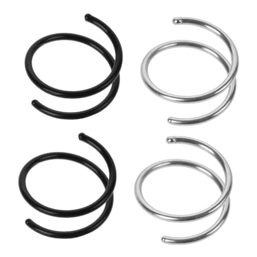 TOPPERFUN 4 Stück Edelstahl Nasenringe Doppelte Spiralnasenringe Für Frauen Dekorativer Nasenschmuck Metallnasenringe in Schwarz Und Stahlfarbe Für Partys Und Alltag von TOPPERFUN