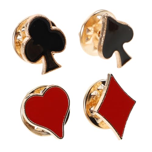 TOPPERFUN 4 Stück Poker Brosche Karten Gold Anstecknadel Broschen Stil Dekoration Emaille Anstecknadel Für Herren Anzug Pik Dekorative Broschen Anstecknadeln Mit Ausweisform von TOPPERFUN