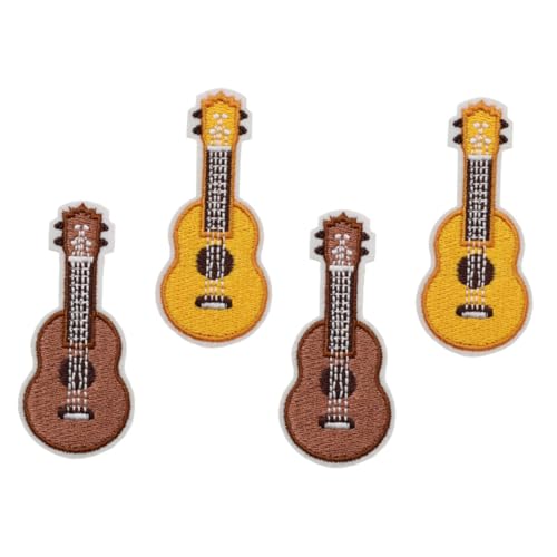TOPPERFUN 4 Stück Teiliges Besticktes Ukulele broschen Kreative Gitarrenform Dekorative Anstecknadeln für Rucksäcke Kleidung und Taschen Vielseitige Modeschmuck ornamente Gelb und Braun von TOPPERFUN