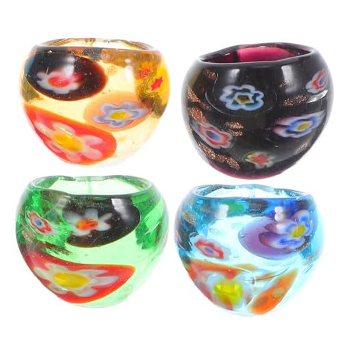 TOPPERFUN 4 Stück Teiliges Bunte Glasringe für Damen Dekorative Coole Fingerringe mit Einzigartigem Ethno design Geeignet für Alltag Partys Halloween Cosplay und Besondere Anlässe von TOPPERFUN