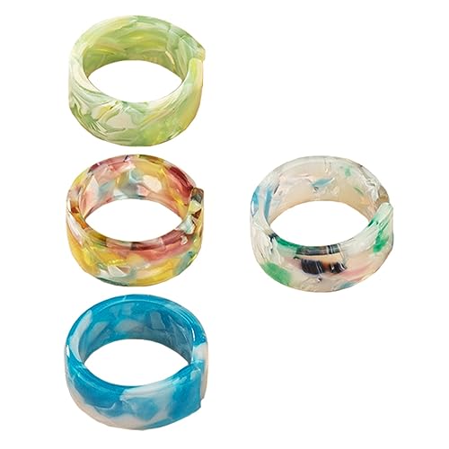 TOPPERFUN 4stücke Bunte Harz Ringe Für Damen Und Herren Stilvolle Acrylringe Vintage Straßenfotoring Fingerring Als Geburtstagsgeschenk von TOPPERFUN