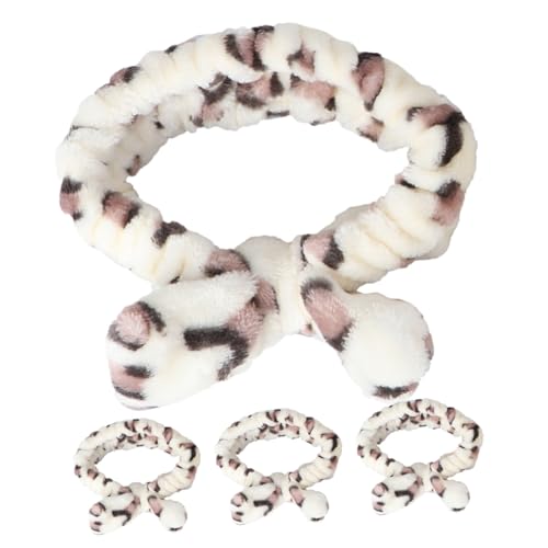 TOPPERFUN 4 Stück Teiliges Elastisches Make Up Haarband aus Weichem Korallenfleece mit Schleife Hautfreundlich Geeignet für Gesichtsreinigung Spa Joggen und Make Up bei Damen von TOPPERFUN
