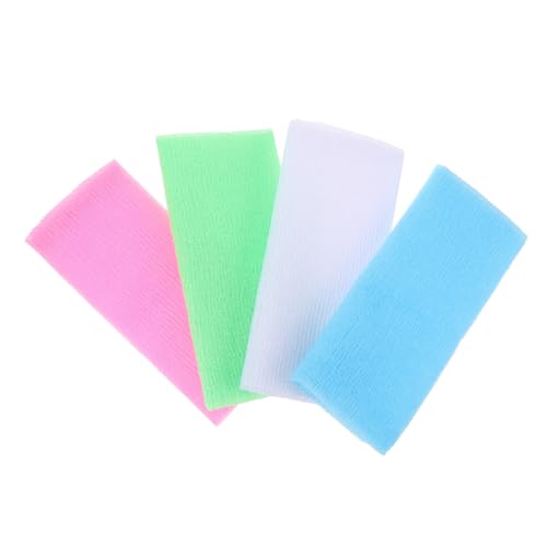 TOPPERFUN 4 Stück Teiliges Nylon Peeling badetücher Langes Rückenwäscher Handtuch Sanft Exfolierend für Dusche und Bad Farblich Sortiert Blau Grün Weiß Wiederverwendbar und Einfach zu von TOPPERFUN