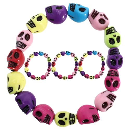 TOPPERFUN 4 Stück Teiliges Punk Skelett Armband mit Bunten Schädelperlen Gothic Halloween Schmuck für Männer Stylisches Wristband für Club Party Weihnachten Einzigartiges Herrenaccessoire von TOPPERFUN
