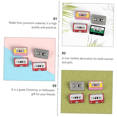 TOPPERFUN 4 Stück Teiliges Retro Cassette Broschen aus Kreative Anstecknadeln für Damen Cartoon Magnetbroschen als Modische Kleidung Dekoration Einfach zu Befestigen Vielseitig für Jacken von TOPPERFUN