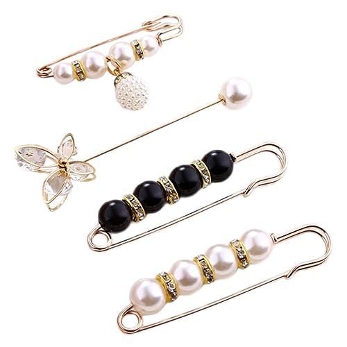 TOPPERFUN 4 Stück Teiliges Sicherheitsnadeln mit Perlen Verstellbare Hüft und Taillenfixierung Broschen für Damen Vielseitig Einsetzbar für Strickjacken Schals Kleider und Shirts von TOPPERFUN