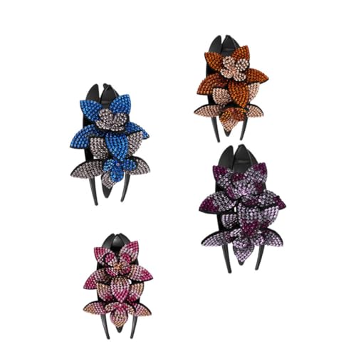 TOPPERFUN 4 Stück Teiliges Strass Haarspangen Doppelte Blumen design Rutschfeste Entenklammern in Großen und Kleinen Farbverlauf Violett Blau Champagner und Eleganter Haarschmuck für Damen von TOPPERFUN