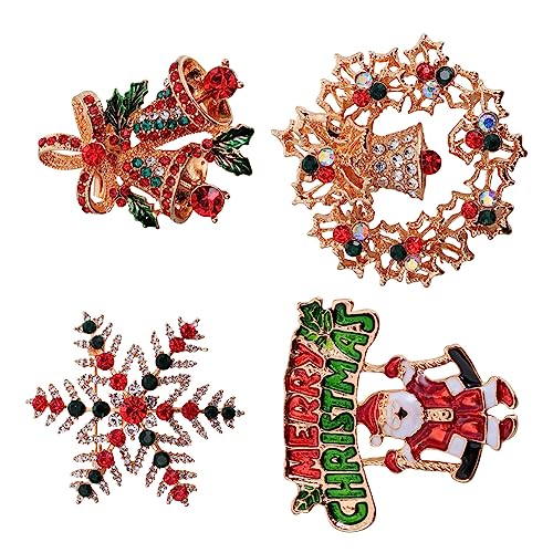 TOPPERFUN 4 Stück Teiliges Weihnachtsbroschen Funkelnden Strasssteinen Dekorative Anstecknadeln für Damenkleidung Vielseitig Tragbar an Jacken Taschen Festliche Brustnadeln von TOPPERFUN