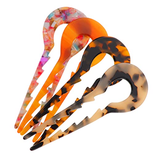 TOPPERFUN 4 Stück U Form Haarnadeln aus Acetat Teiliges für Damen Rutsch Haarforken für Hochsteckfrisuren Verschiedenen Farben Kaffee Beige Schildpatt von TOPPERFUN