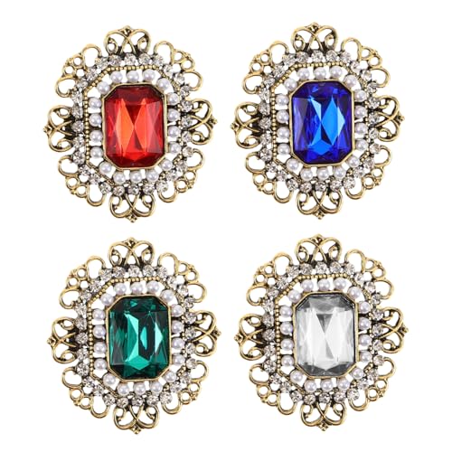 TOPPERFUN 4 Stück Vintage Broschen für Damen mit Strass und Perlen Legierung Anstecknadeln Retro-design Blumenbroschen Eleganter Schmuck für Brautjungfern und Hochzeitskleider von TOPPERFUN