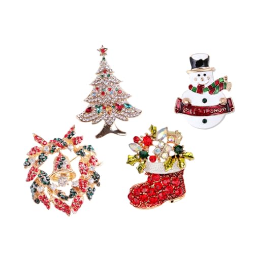 TOPPERFUN 4 Stück mit Glocken Funkelnder Weihnachtsbaum Niedlicher Schneemann und Weihnachtsstiefel Accessoires für Festliche Outfits und Partys von TOPPERFUN