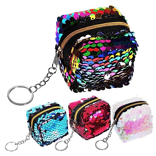 TOPPERFUN 4Stücke Münzbeutel Reversible Pailetten Mini Brieftasche Bunt mit Reißverschluss für Damen für Reisen Partys von TOPPERFUN