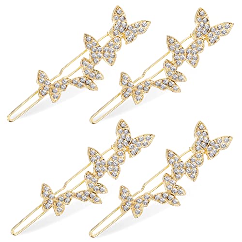 TOPPERFUN 4Stücke Schmetterlings Haarspangen mit Kristallen Vintage Design Dekorative Seitliche Clips für Damen für Alltagslooks und Besondere Anlässe von TOPPERFUN