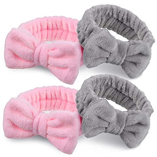 TOPPERFUN 4Stücke Spa Stirnbänder für Elastische Gesichtswasch Kopfbänder mit Einfachem Schleifen Design für Hautpflege Make Up Yoga und Sport von TOPPERFUN