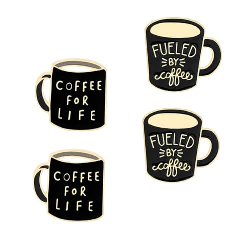 TOPPERFUN 4 Stücke Kreative Brosche mit Englischer Anstecknadel im Kaffeetassen Muster Taschendekoration für Damen und Herren Einzigartiges Design Vielseitig Einsetzbar von TOPPERFUN