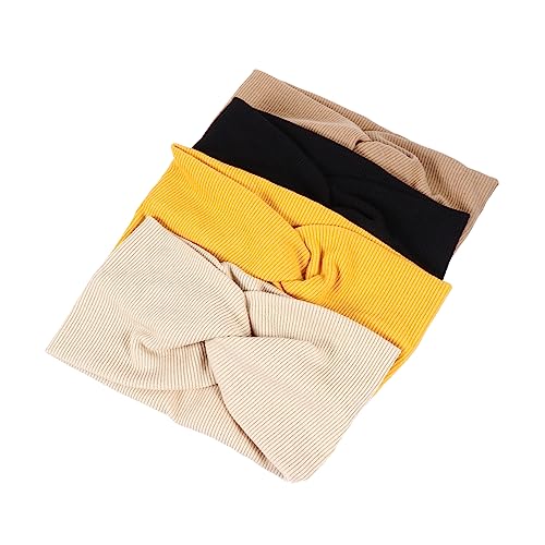 TOPPERFUN 4Stücke Teiliges Sport Haarband mit Breiter Krempe Elastisches Fitness Stirnband für Yoga Joggen Radfahren Crossover Design Senfgelb von TOPPERFUN
