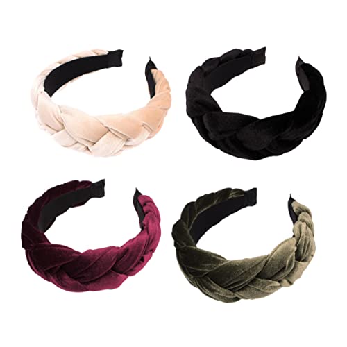 TOPPERFUN 4stücke Breites Für Frauen Haarreif Aus Spitze Haarschmuck Zum Gesichtwaschen Schwarz Weinrot Grün Beige von TOPPERFUN