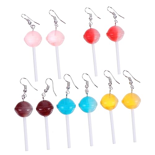 TOPPERFUN 5 Paare Lollipop Ohrringe Bonbonfarben Tropfenohrringe für Frauen Kreativer Modeschmuck für Partys und Alltag Auffällige Ohranhänger mit Trendigem Design von TOPPERFUN