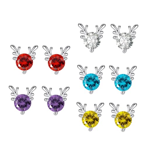 TOPPERFUN 5 Paare Weihnachts Ohrstecker Kleine Elch Ohrstecker Trendiger Ohrschmuck für Damen Zufällige Farben für Weihnachten für Freundinnen und Familie Zufällige Farbe von TOPPERFUN