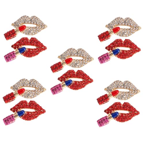 TOPPERFUN 5 Sätze Teiliges Lippen Lippenstift Brosche Pin Mit Strass Für Kleidung Anstecknadel Für Jacke Anzug Und Accessoires Für Damen Und Besondere Anlässe 2 Stück * 5 von TOPPERFUN
