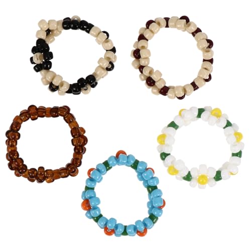 TOPPERFUN 5 Stück Blumen Ringe Bunte Perlenringe für Damen Eleganter Schmuck für Partys Besondere Anlässe Leicht Sicher zu Tragen für Mädchen Zufällige Farbe Zufällige Farbe von TOPPERFUN