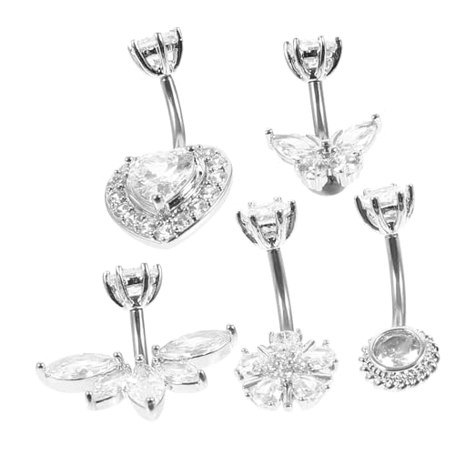 TOPPERFUN 5 Stück Teiliges Bauchnabelringe für Damen Bauchpiercings Herz Blumen Schmetterlings und Runde Designs Modischer Körperschmuck für Stilbewusste Frauen von TOPPERFUN