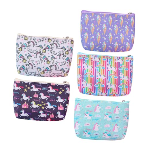 TOPPERFUN 5 Stück Teiliges Cartoon Münzgeldbörsen im Einhorn Design Tragbare Geldbörse für Frauen für an Freundinnen von TOPPERFUN