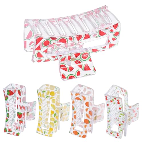 TOPPERFUN 5 Stück Teiliges Fruchtmuster Haarklammer für Damen Transparente Haarclips Kirsche Wassermelone Starker für Dickes Dünnes Lockiges oder Glattes Haar TOPPERFUN 5 Stück Teiliges Fruchtmuster Haarklammer für Damen Transparente Haarclips Kirsche Wassermelone Starker für Dickes Dünnes Lockiges oder Glattes Haar von TOPPERFUN