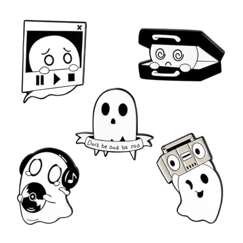 TOPPERFUN 5 Stück Teiliges Ghost Emaille Broschen Leichte Anstecknadeln mit Musik Geisterdesign Dekorative Kleidungspins für Jacken Schals Hüte und Gepäck Robust und Sicher Befestigt von TOPPERFUN