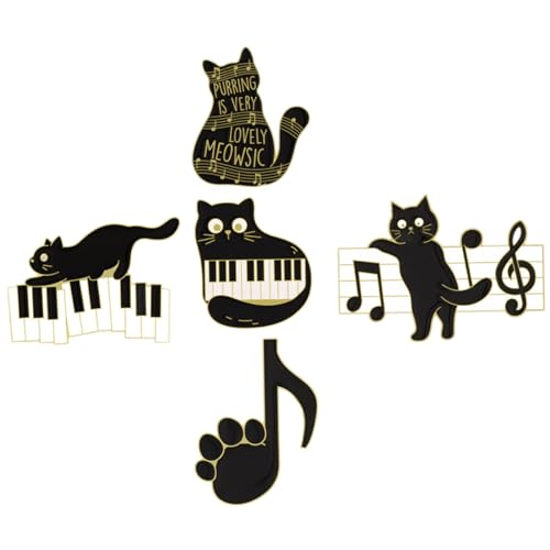 TOPPERFUN 5 Stück Teiliges Katzen Emaille Broschen Kreative Anstecknadeln für Kleidung und Rucksäcke Niedliche mit Musiknoten Perfektes für von TOPPERFUN