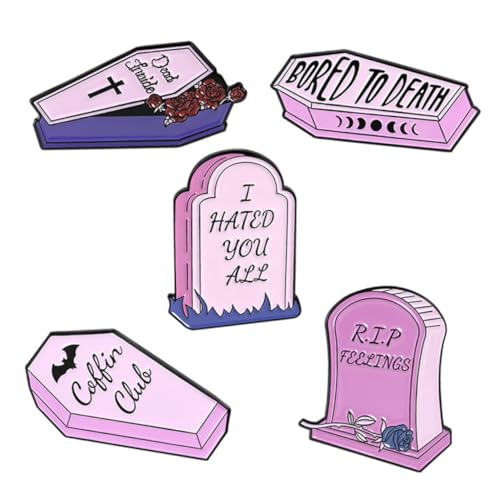 TOPPERFUN 5 Stück Teiliges Kreative Pinke Grabstein Brosche Legierung Cartoon Anstecker für Kleidung Taschen Hüte und Schals Zufällige Designs von TOPPERFUN