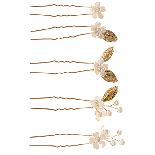 TOPPERFUN 5 Stück Teiliges Set Braut Haarschmuck mit Vierblättrigen Blumen Hochzeit Haarnadeln Eleganter Haarstab für Damen Perfektes Zubehör für Hochzeit und Brautjungfern von TOPPERFUN
