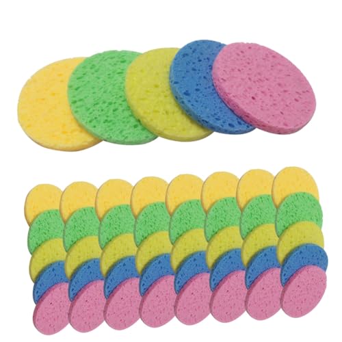 TOPPERFUN 50 Stück Teiliges Runde Exfolierende Gesichtsschwämme aus Holzmasse Hautreinigung Make up Entferner Wiederverwendbar Praktisch und Hautfreundlich von TOPPERFUN