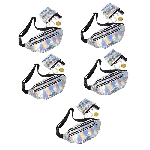 TOPPERFUN 5Sätze Verstellbare Damen Bauchtasche Teiliges mit Glänzenden Farben Wasserdichtes Fanny Pack für Festivals Partys Outdoor Aktivitäten von TOPPERFUN