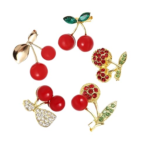 TOPPERFUN 5stücke Teiliges Frauen Broschen Mit Strass in Kirschform Adorable Modedesign Für Jacken Taschen Und Hüte Für Partys Und Besondere Anlässe von TOPPERFUN