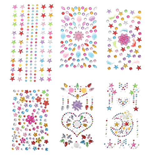 TOPPERFUN 6 Blätter Gesicht Juwelen Aufkleber Selbstklebende Strasssteine für Körper Gesicht Temporäre Tattoos Bunten Designs für Halloween Festivals von TOPPERFUN