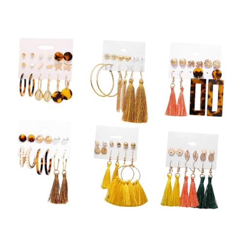 TOPPERFUN 6 Sätze Boho Ohrringe Damen Sommer Ohrstecker und Anhänger Ohrschmuck Modisch Vielseitig Tragbar Stilvoll von TOPPERFUN