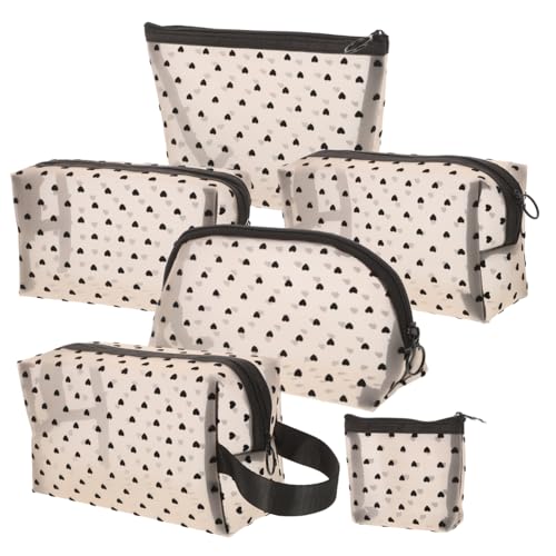 TOPPERFUN 6 Stck Teiliges Herz Make up Taschen aus Mesh Leichte Transparente Kosmetiktaschen mit Reißverschluss für Damen und Mädchen zur Reise Alltagsorganisation von TOPPERFUN