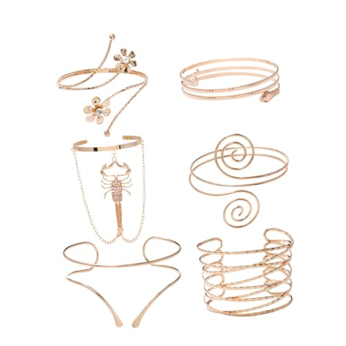 TOPPERFUN 6 Stück Teiliges Arm Cuff Damen Vintage Punk Stil Verstellbar Oberarm Schmuck Geometrisch Metall Armband Modisch Stapelbar von TOPPERFUN