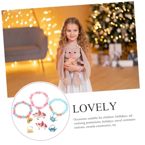 TOPPERFUN 6 Stück Teiliges Kinderarmband Bunten Kunststoffperlen mit Einhorn design Cartoon finger Handgelenk ringen Modischer Kinderschmuck für Partygeschenke und Geburtstagsfeiern von TOPPERFUN